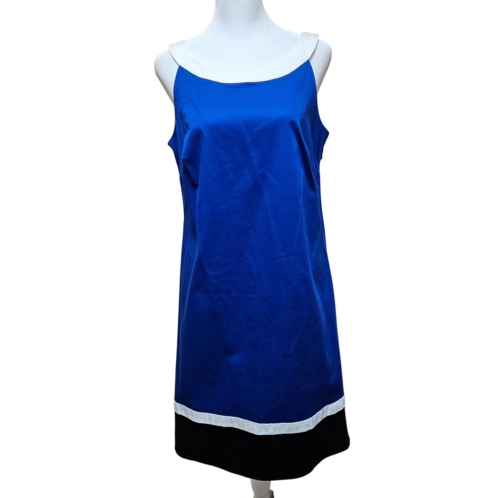 Vintage dBy Ltd. Blue/Black/White Color Block‎ Knee Length Shift Dress Size 10